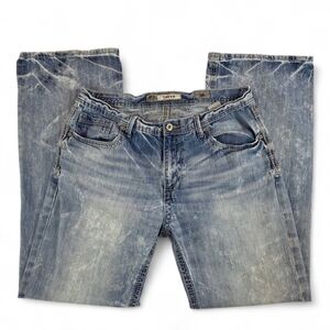 BKE Tyler Straight Leg Jeans Men 36L Distressed Wash Buckle Denim Y2K Grunge